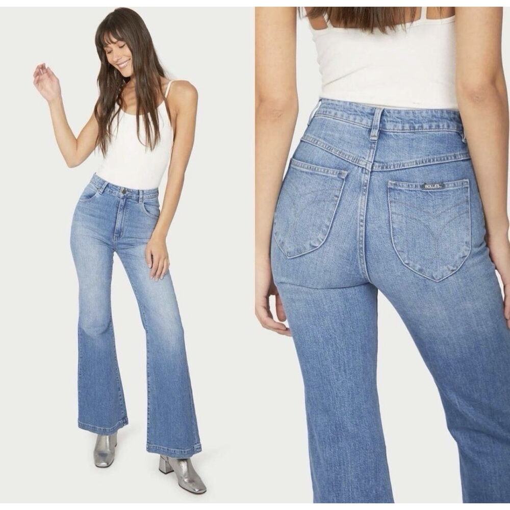 NWT Rollas Eastcoast Flare Blue Jeans Size 32x31 High Rise Light Wash